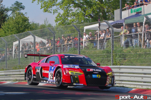 All four Audi R8 LMS cars on the first five rows of the grid for the Nürburgring 24 Hours