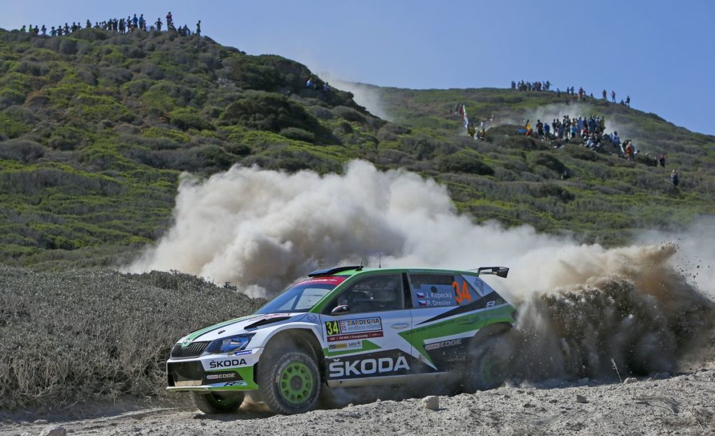 Škoda drivers Kopecký and Veiby fighting for WRC 2 victory on the Mediterranean island